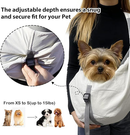 NATUYA Dog Sling Carrier for Small Dogs, Lightweight Cozy Puppy Carrier with Zip Pockets Adjust Strap, Size Adjustable, Double Safety, Hands-Free Travel Carrier for Pet Under 15lbs