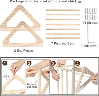 Wooden Chick Perch Stand, Pine Chicks Roosting Bar, Jungle Gym Perch Toys for Chicken Coop & Brooder, Bird Perch for Baby Chicks & Parrots (Large)