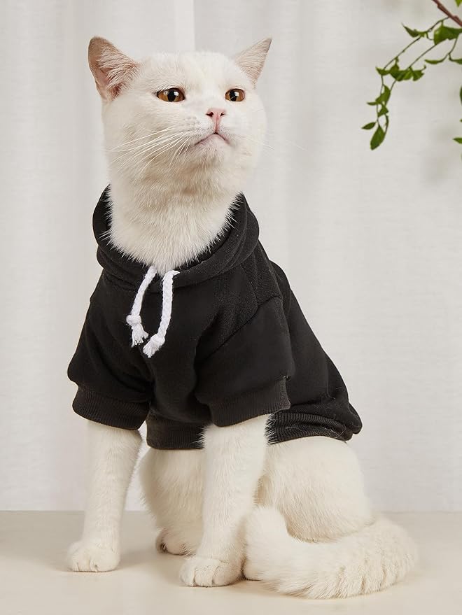 QWINEE Basic Dog Hoodie Sweatshirt Puppy Sweater Warm Cat Costumes Pet Clothes for Chihuahua Puppy Kitten Small Medium Dogs Black and Grey Medium