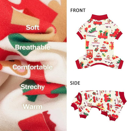 XPUDAC Dog Christmas Pajamas Soft Puppy Outfits for Small Medium Dogs Pet Clothes Pjs Doggie Bodysuit Cat Christmas Apparel, Yellow, 2XL