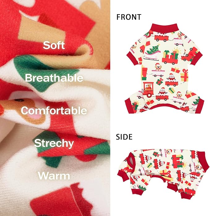 XPUDAC Dog Christmas Pajamas Soft Puppy Outfits for Small Medium Dogs Pet Clothes Pjs Doggie Bodysuit Cat Christmas Apparel, Yellow, XL