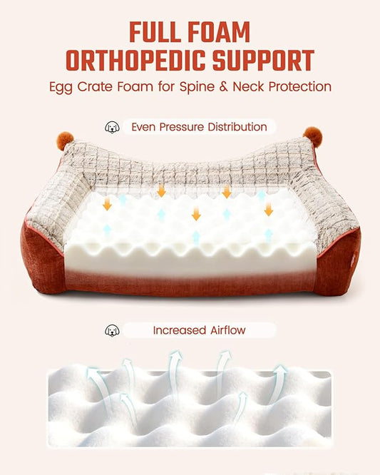 Orthopedic Dog Bed for Medium Dogs,Waterproof Supportive Egg Crate Foam Medium Dog Couch, Pet Bed with with Removable Bolsters, Washable Cover Non-Slip Bottom, (30''×21''×7'')