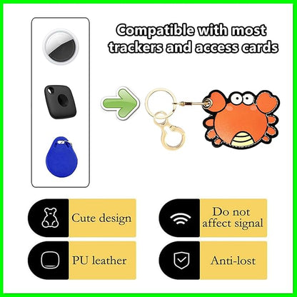 Leather Airtag Keychain Case Holder,Cute Protective Apple Air Tag Cover with Key Ring,Anti-Scratch Hidden Finder GPS Tracker Case for Wallet Keys,Bag,Pets,Backpack(Crab)