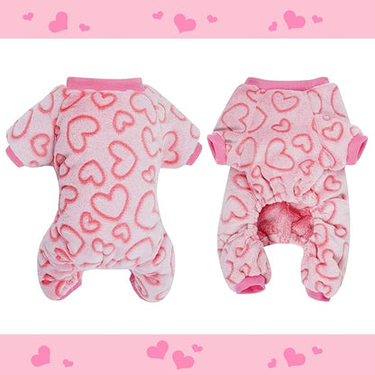 Dxhycc Fleece Dog Pajamas Cute Dog Heart Puppy Jumpsuit Warm Soft Pet Holiday Clothes for Small Medium Cats and Dogs (Pink, S)