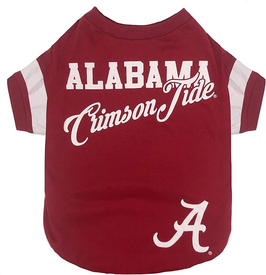 NCAA Alabama Crimson Tide T-Shirt for Dogs & Cats, Large. Football/Basketball Dog Shirt for College NCAA Team Fans. New & Updated Fashionable Stripe Design, Durable & Cute Sports PET TEE Shirt Outfit