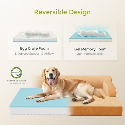 CWAWZ Large Orthopedic Dog Bed, Pet Bed Large Size Dog, Dual-Sided Cooling Beds with Memory Foam Washable Cover Nonslip Bottom, Waterproof Pet Beds with Bolsters, Brown