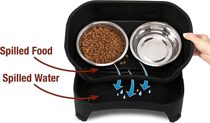 Neater Feeder Express Mess Proof Dog Bowls Elevated for Medium to Large Sized Breed, No Spill Raised Dog Food Bowl Stand, Stainless Steel Food and Water Bowl Set, Pet Dish Feeding Station, Black