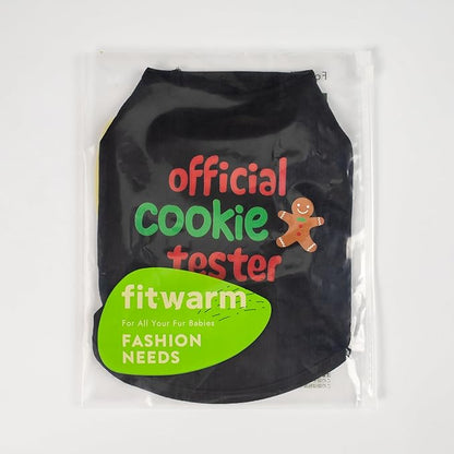 Fitwarm Official Cookie Tester Funny Dog Shirt, Christmas Dog Clothes for Small Dogs Boy Girl, Holiday Doggy Tshirt, Pet Outfit, Gingerbread, Black, Red, Green, XS