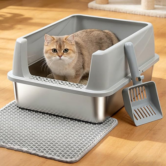 Medium Stainless Steel Litter Box with Lid, Metal Cat Litter Box with Covered, Easy Clean Non Stick No Smell