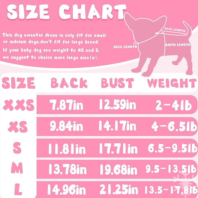 Dog Dress Fall Dog Sweaters for Small Dogs Girl Fleece Warm Puppy Sweater with Leash Hole Cute Pink Puppy Clothes Bowtie Chihuahua Sweater Pet Hoodie Cold Weather (Medium)