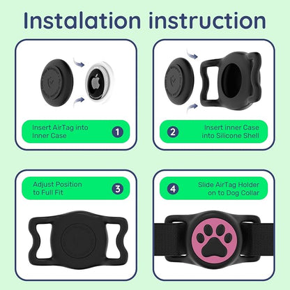 IP68 Waterproof Dog AirTag Holder for Dog Collar, Soft, Stretchy Silicone | Full-Body Protection, Easy Tool-Free Installation, Quiet, No-Dangle Fit, Lightweight, Fits Dog & Cat Collars of All Widths