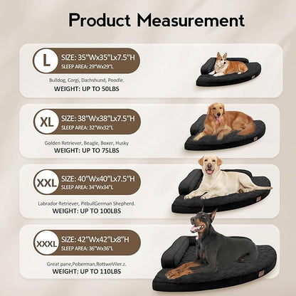 MEKIY Large Orthopedic Dog Bed with Sides Big Dog Beds with Removable Washable Cover Non-Slip Waterproof Pet Bed for Medium Large Dogs - Black L