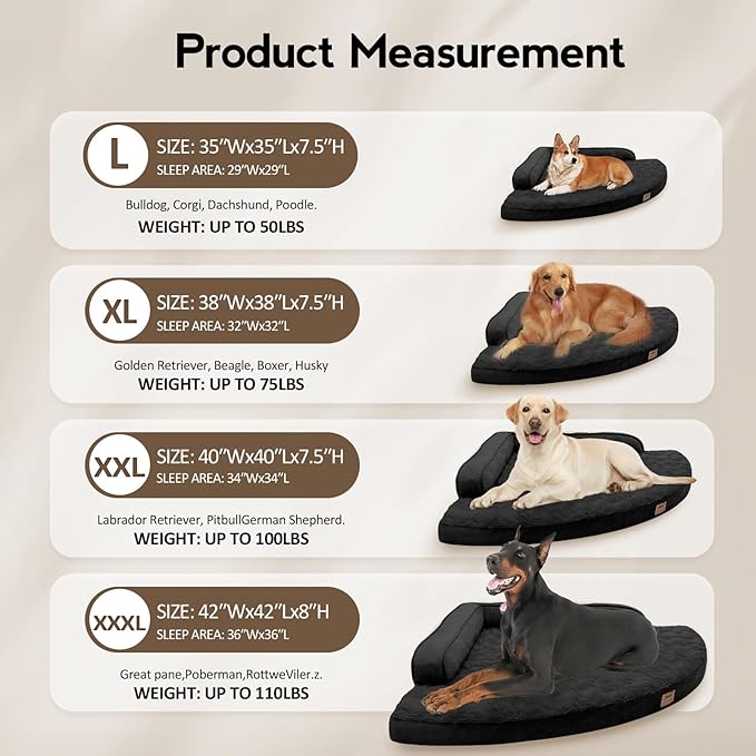 MEKIY Large Orthopedic Dog Bed with Sides XXL Dog Beds with Removable Washable Cover Non-Slip Waterproof Pet Bed for Extra Large Dogs - Black XXL