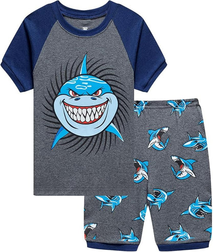 Popshion Boys Pajamas 100% Cotton Toddler Clothes Summer Pjs for Boy Planet Dinosaur Sleepwear Kids Short Sets 2-10 Years