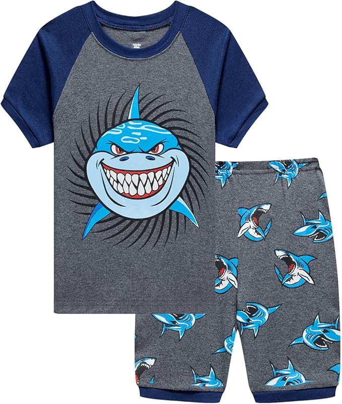 Popshion Boys Pajamas 100% Cotton Toddler Clothes Summer Pjs for Boy Planet Dinosaur Sleepwear Kids Short Sets 2-10 Years