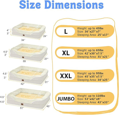 Washable Orthopedic Large Dog Bed - Removable Waterproof Cover with Bolster Machine Washable Extra Large Dogs Beds Foam Support XL Big Pet Beds