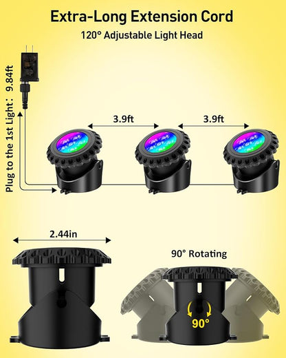 T-SUN Colored Underwater Pond Lights with APP & Remote Control 3 Pack | IP68 Waterproof Submersible Fountain Lights, Dimmable Timer Pond Lights Led Underwater for Outdoor Pond Fish Aquarium Garden