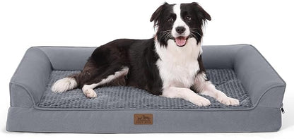 COZY KISS Orthopedic Dog Beds for Large Sized Dog, XL Bolster Pet Couch with Waterproof Lining, Egg Crate Foam Sofa for Pets Up to 100 lbs, U-Shaped, 42x30x7.5 inch, Grey