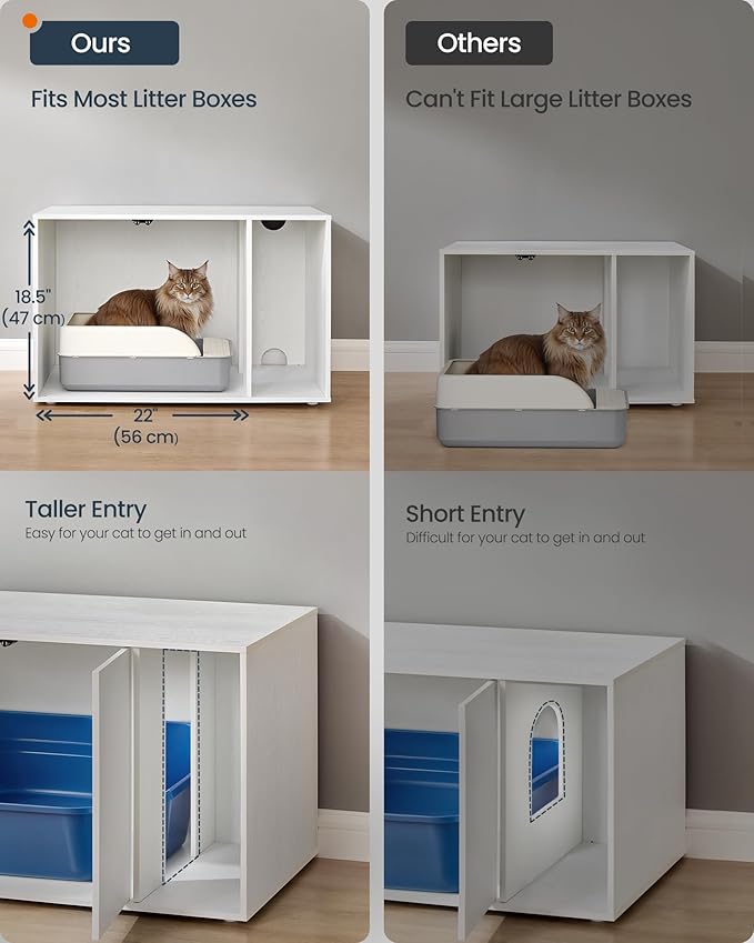 SONGMICS Home Cat Litter Box Enclosure, Superfast Toolless Assembly, Cat House for Large Cats, Display Side Table, Push-to-Open Doors, Minimalist Modern, Set of 2, Snow White UPCL013W01-2J