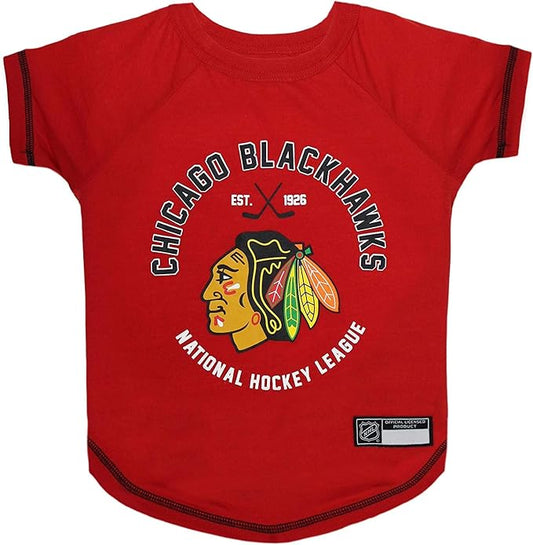 NHL Chicago Blackhawks Tee Shirt for Dogs & Cats, Small. - Are You A Hockey Fan? Let Your Pet Be An NHL Fan Too!