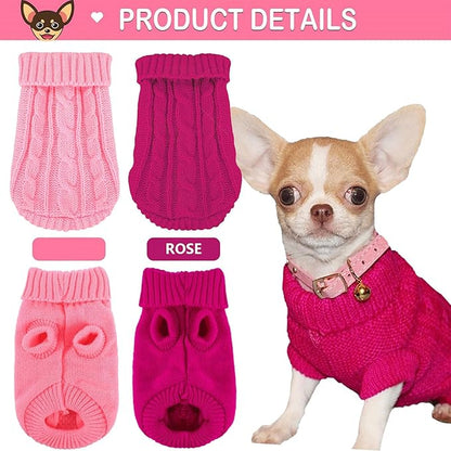 2 Pack Dog Sweaters for Small Dogs, Chihuahua Yorkie Sweater, Dog Clothes for Small Dogs, Winter Warm Pullover Clothing, Pet Cat Cold Weather Puppy Clothes Outfits L