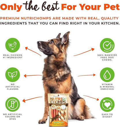 NutriChomps Dog Chews, 5-inch Twists, Easy to Digest, Rawhide-Free Dog Treats, 12 Count, Real Chicken, Peanut Butter and Milk flavors