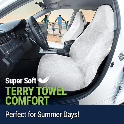 Season Guard Waterproof Towel Seat Cover with Non Slip Grip - Washable Carseat Protector Great for Gym Workout - Universal Terry Cloth Seat Cushion with Pocket Fit for Car SUV Van Truck 1pcs White