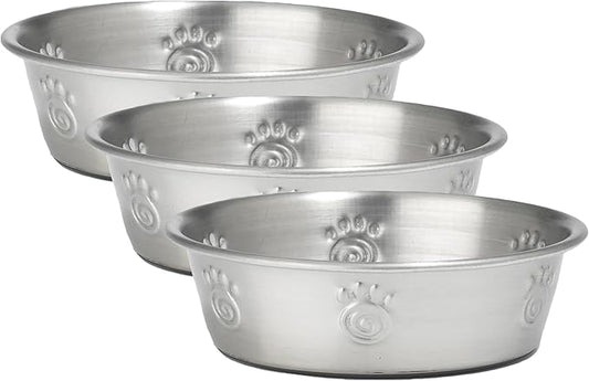 PetRageous 60046 Cayman Classic Non-Skid Stainless-Steel Dishwasher Safe Bowl 1-Cup Capacity 4.5-Inch Diameter 1.5-Inch Tall for Small Dogs and Cats of Any Size, Metallic (Pack of 3)