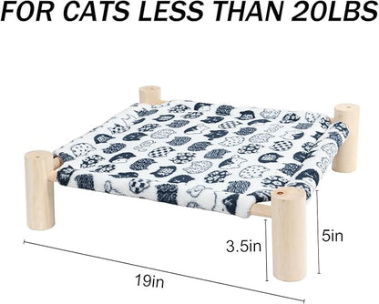 Patas Lague Cat and Dog Hammock Bed for Small Dogs, Flannel Fleece Wooden Cat Pet Rabbit Elevated Bed Cots Furniture for All Seasons White