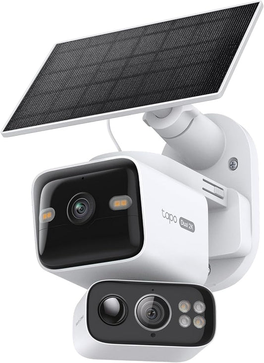 Tapo 2K Dual Lens Pan/Tilt Security Battery Camera Wireless w/Solar Panel, 165° Wide-Angle + 6mm Telephoto, Free Person/Vehicle Detection, 360° Pan, SD/Cloud Storage, Works w/Alexa & Google, C645D KIT