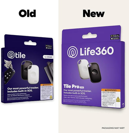 Life360 Tile Pro - Powerful Bluetooth Tracker, Key Finder and Item Locator for Keys Bags, and More. Both iOS and Android Compatible. Phone Finder. 2-Pack (Black/White)