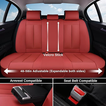 Coverado Car Seat Covers Full Set, Red Seat Covers for Cars, Automotive Seat Covers, Waterproof Nappa Leather Front Seats and Back Car Seat Protector, Universal Fit for Most Cars SUV Trucks