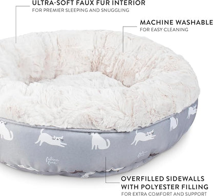 Fringe Studio Cat Bubble Text Mudcloth Gray Small Circle Pet Bed 18"- Poly Filled with Faux Fur Interior - Machine Washable