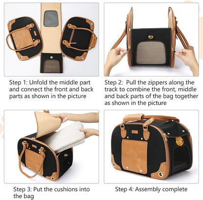 PetsHome Dog Carrier Purse, Pet Carrier, Foldable Waterproof Premium Nylon Pet Travel Portable Bag Carrier for Cat and Small Dog Home/Outdoor Small Black