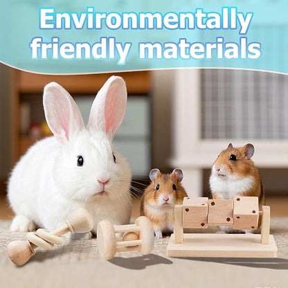 AOWPFVV 3 Pcs Wooden Hamster Enrichment Toys, Guinea Pig Chew Toys for Syrian & Dwarf Hamsters,Rabbits, Gerbils, Rats, Chinchillas, Small Animals Playing Teeth Grinding Indoor Outdoor