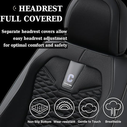 Coverado Car Seat Covers Full Set, 5 Seats Universal Seat Covers for Cars, Breathable Fabric& Faux Leather Auto Seat Cushions, Front and Rear Seat Protectors Fit for Most Sedans SUV Truck, Black