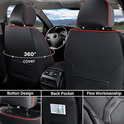Coverado Seat Covers, Car Seat Covers Front Seats, Nappa Leather Seat Covers for Cars, Waterproof Car Seat Protector with Lumbar Support, Front Seat Covers Universal Fit for Most Cars (Black&Red)