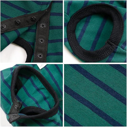 Dog’s Recovery Suit Post Surgery Shirt for Puppy, Wound Protective Clothes for Little Animals(Green Black Stripe-s)