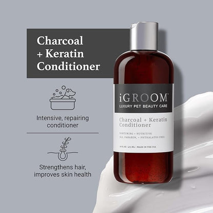 iGroom Charcoal Keratin Dog Conditioner, Luxury Pet Beauty Care, Repairs Enhances Adds Moisture, Made in USA, Summer Fig, 16oz