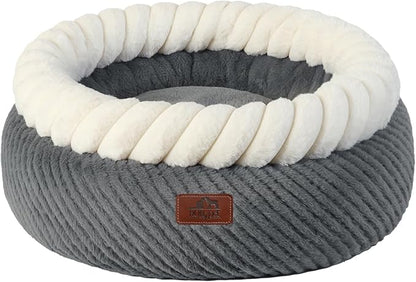 Hollypet Cat Bed for Indoor Cats Kitty Beds, Round Washable Fluffy Small Dog Bed, Soft Cozy Plush Pet Beds for Puppy and Kitten with Non-Slip Bottom (20" Diameter, Grey)