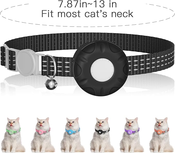 Cat Tracker Collar,No Monthly Fee Cat Tracker Works with Apple Find My App(Only iOS),GPS Tracker for Cats,Real-Time Location Pet Tracking|Safety Collar and Tracker Holder Included - Black