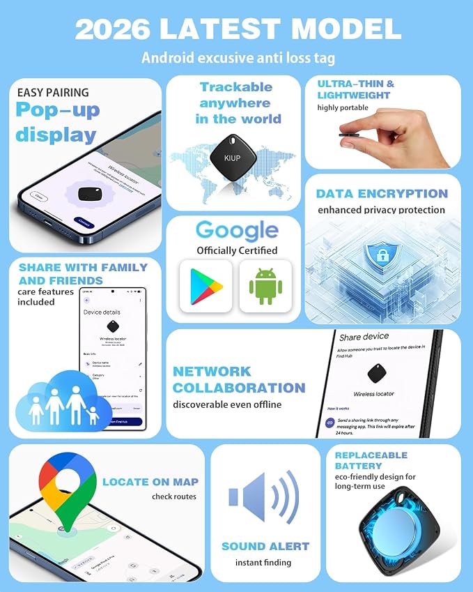 Air Tags for Android,Air Tags-4 Pack Android,2 Year Battery Life,Air Tracker Tags with 4 Case,Google Find Trackers for Google'S Find Hub App,IP65 Waterproof Luggage Tracker for Keys