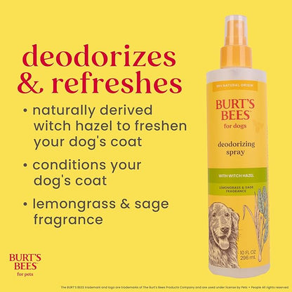 BURT'S BEES FOR PETS Deodorizing Spray for Dogs with With Hazel, Lemongrass and Sage Fragrance, 99% Natural Origin Formulas, Best Waterless Dog Shampoo - Gentle Dry Shampoo for Dogs, 10 oz