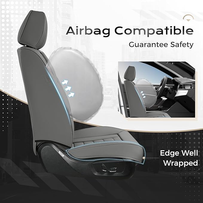 Coverado Car Seat Covers Full Set, Seat Covers for Cars, Front Seat Covers and Back Seat Cover Waterproof Leather Automotive Seat Cover, Universal Car Interior Protectors Cushion for Most Cars