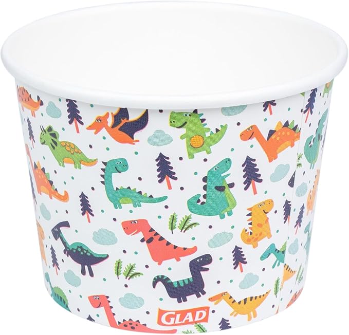 Glad for Kids Dinosaurs Paper Snack Bowls, Colorful Heavy Duty Microwave Safe Disposable Bowls for Soup, Ice Cream, and Snacks, Lids Not Included, Multicolor, Party Pack, 12 Oz, 20 Count - 3 Pack
