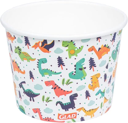 Glad for Kids Dinosaurs Paper Snack Bowls, Colorful Heavy Duty Microwave Safe Disposable Bowls for Soup, Ice Cream, and Snacks, Lids Not Included, Multicolor, Party Pack, 12 Oz, 20 Count - 3 Pack