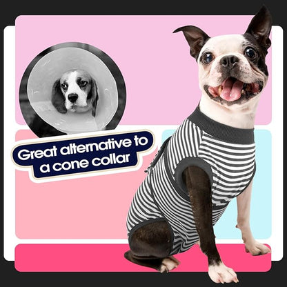 FUAMEY Dog Recovery Suit Male,Dogs Surgery Neuter Suits Puppy Spay Shirts for Female Protect Dog's Skin Anti Licking Abdominal Wounds Doggie Onesie Pet Bodysuit Alternative to Cone Gray Stripes M