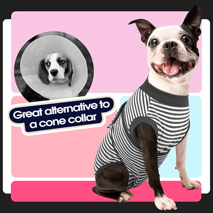 FUAMEY Dog Recovery Suit Male,Dogs Surgery Neuter Suits Puppy Spay Shirts for Female Protect Dog's Skin Anti Licking Abdominal Wounds Doggie Onesie Pet Bodysuit Alternative to Cone Gray Stripes S