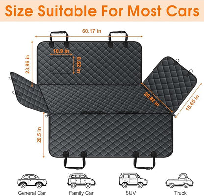 NECKORY Waterproof Dog Car Seat Cover for Back Seat - Durable, Scratch Proof Pet Hammock with Nonslip Design & Storage Pockets, Fits Cars, SUVs, Trucks - L, Black