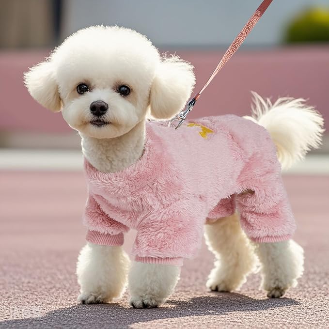 Pistha Plush Dog Pajamas Cute Warm Puppy Crown Pajamas Warm Kitten Winter Jumpsuit Clothes for Small Dogs Cats Girl(L)